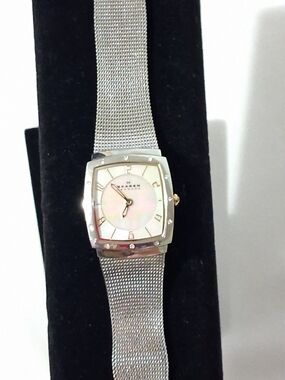 Skagen Women's Silver Mesh Bracelet Watch with Mother-of-Pearl Dial